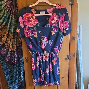Everly Navy Dress with Pink Floral Pattern